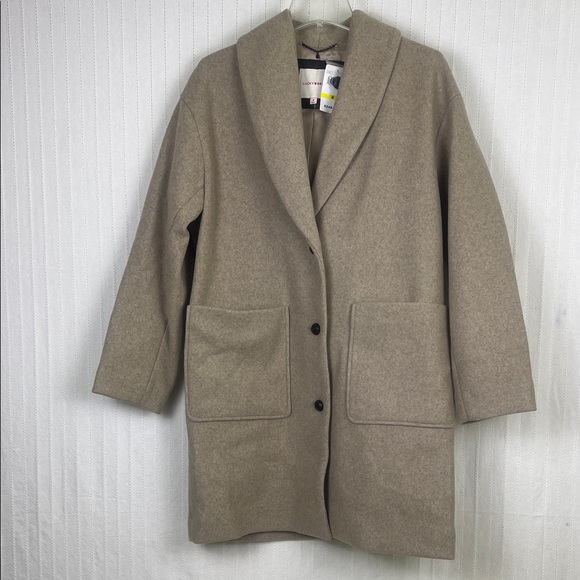 Lucky Brand women’s shawl collar oatmeal color coat size medium NWT - Picture 1 of 6